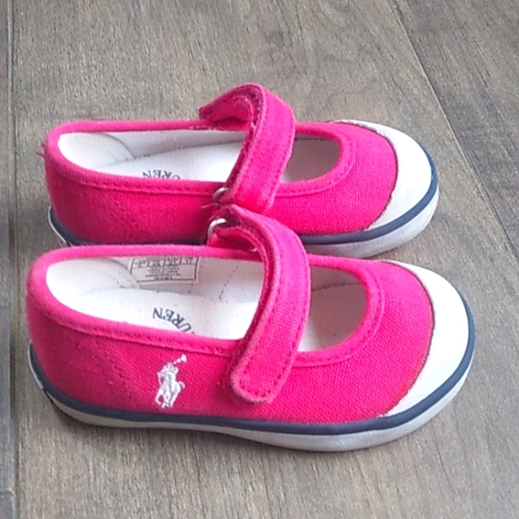 RALPH LAUREN POLO HOT PINK MARY JANE SNEAKERS WITH EASY VELCRO BUCKLE GIRLS 5T - Picture 1 of 9